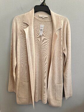 LOFT NWT Beige 100% Cotton Open Front Knit Cardigan Blazer Small